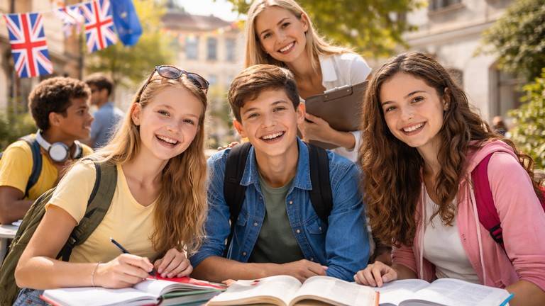 Classe linguistique avec élèves en séjour scolaire pour l’apprentissage d’une langue étrangère