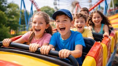 Enfants profitant d’une attraction dans un parc d’attractions lors d’un voyage scolaire organisé