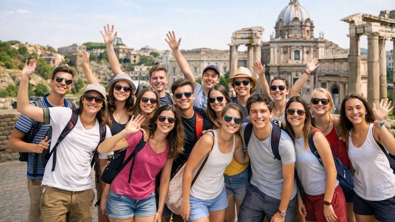 Voyage rhéto à l’étranger avec groupe d’élèves lors d’un voyage de fin d’études organisé