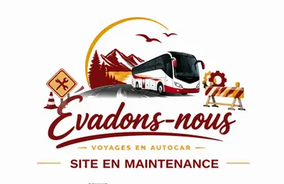 Illustratie van websiteonderhoud van Évadons-nous tijdens de ontwikkeling van nieuwe busreizen.